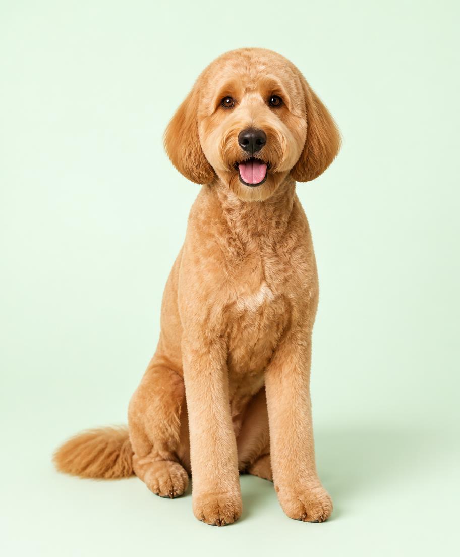 Cachorro golden doodle después del grooming